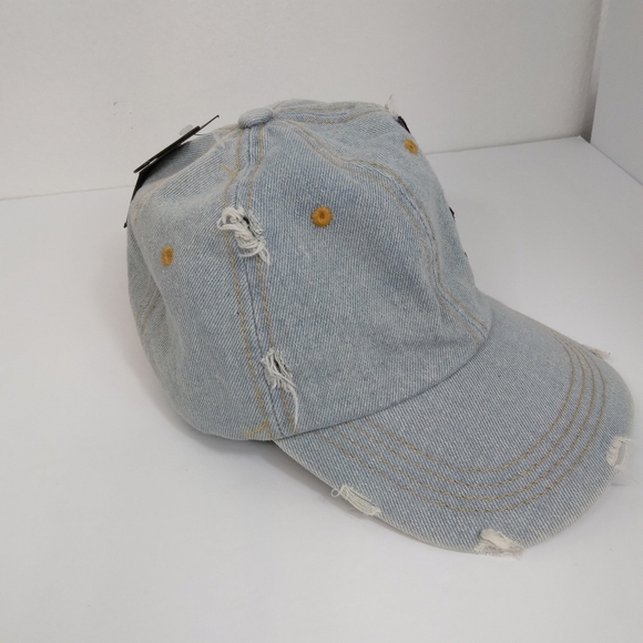 David And Young Distressed Denim Baseball Hat Cap Rose Embroidery Adjustable - Picture 3 of 8